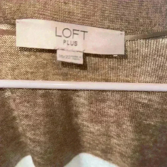 Loft Open Front Cardigan Tan & Cream Striped Knit Lightweight Sweater sz 20/22 - Picture 9 of 9